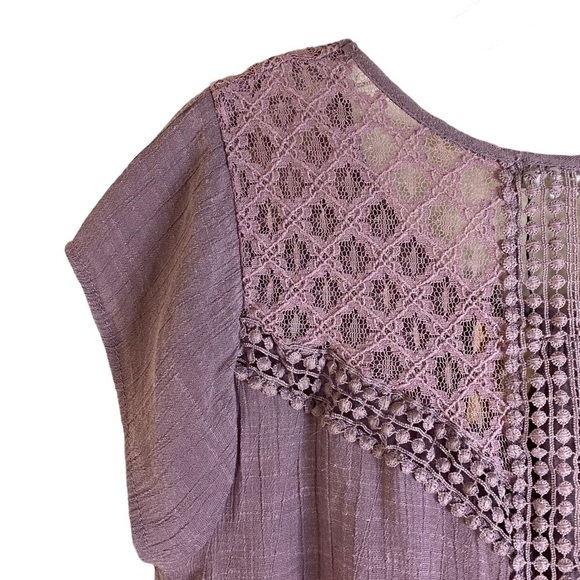 Boho Embroidered Flowy Cap Sleeve Purple Top Women Size Medium HSH - Picture 3 of 8